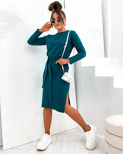 Royalfashion Bawełniana damska sukienka do kolan