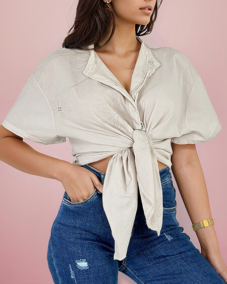 Royalfashion Damska koszula z haftem oversize