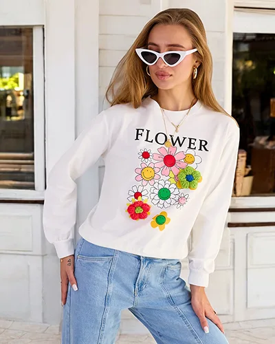 Royalfashion Bawełniana cienka bluza damska z printem