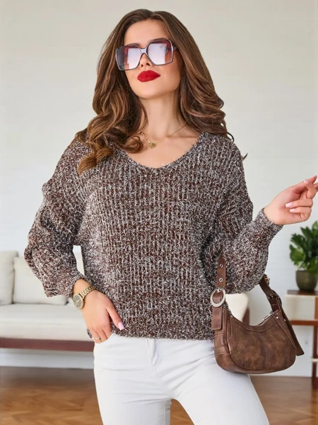 Royalfashion Damski sweter z błyszczącą nicią