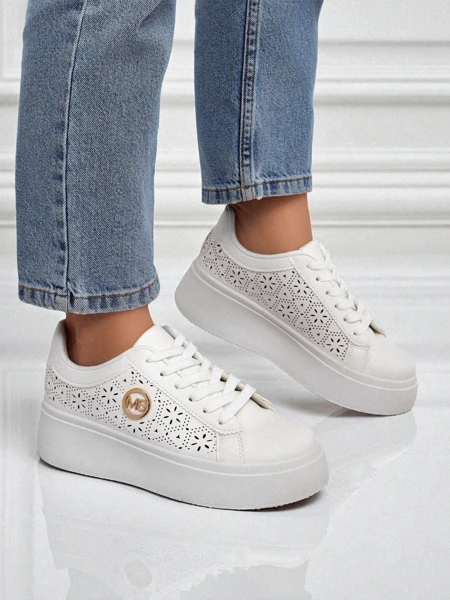 Жіночі снікерси Aelia Royalfashion на платформі білі ажурні ecru