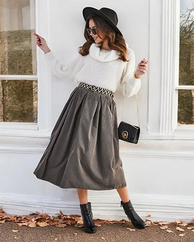 Royalfashion Bawełniana damska spódnica midi a'la sztruksowa