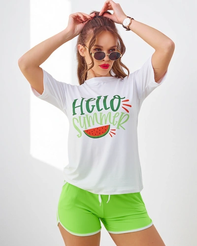 Royalfashion Damski komplet sportowy z t-shirtem i krótkimi spodenkami Hello Summer