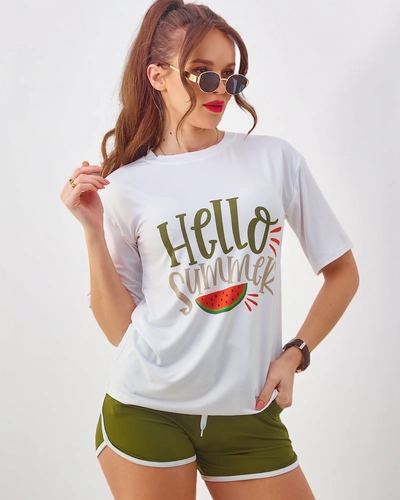 Royalfashion Damski komplet sportowy z t-shirtem i krótkimi spodenkami Hello Summer