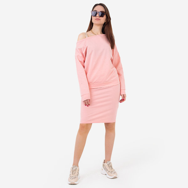 Royalfashion Różowy damski komplet bluza ze spódnicą