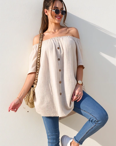 Блузка Royalfashion жіноча з бавовни в испанському стилі з декоративними ґудзиками