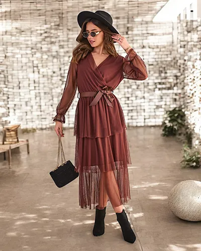 Royalfashion Damska długa sukienka z falbankami