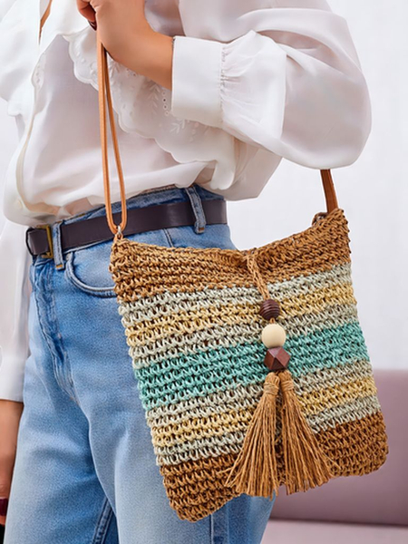 Royalfashion Mała słomiana torebka damska Stripe Charm Mini