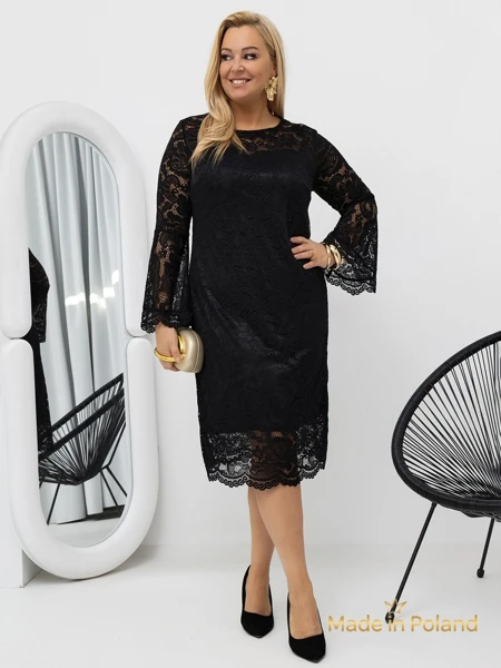 Koronkowa damska sukienka midi z szerokimi rękawami Kiss Star