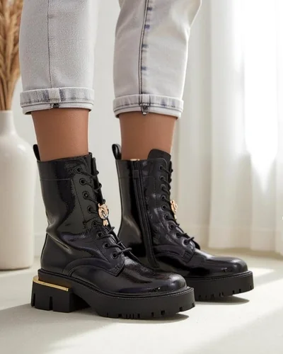 Royalfashion Lakierowane damskie botki typu workery Tesiolle