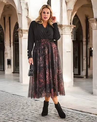 Royalfashion Damska dwuwarstwowa spódnica midi PLUS SIZE