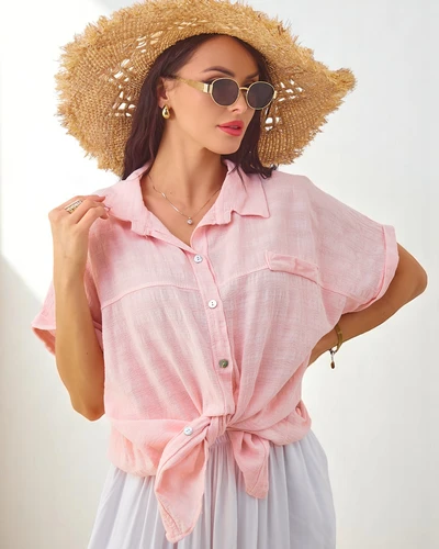 Royalfashion Жіноча бавовняна сорочка з тисненням та короткими рукавами