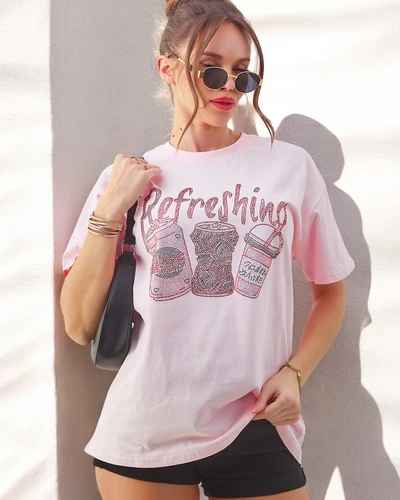 Royalfashion Bawełniany damski t-shirt z nadrukiem z cyrkonii