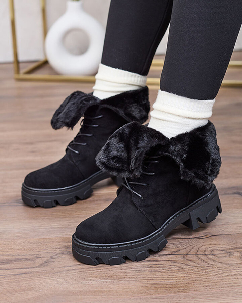 Royalfashion Czarne damskie sznurowane botki Cavenma