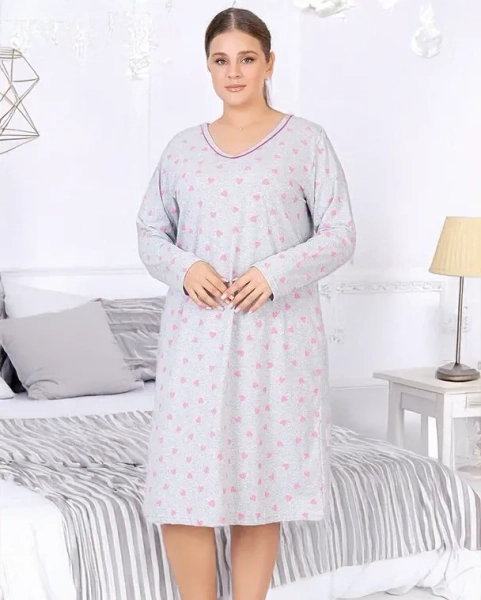 Royalfashion Bawełniana nocna koszula damska w serduszka PLUS SIZE