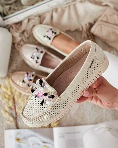 Royalfashion Ażurowe mokasyny damskie z koralikami Nasfali