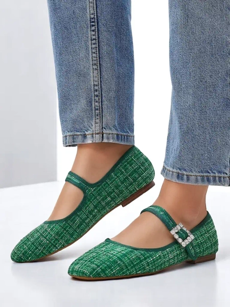 Royalfashion Damskie baleriny w krateczkę z klamerką i paseczkiem Riffos