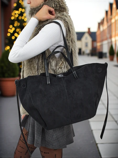 Torebka damska shopper eko zamszowa z mniejszą eko skórzaną w zestawie 2w1 Elinea