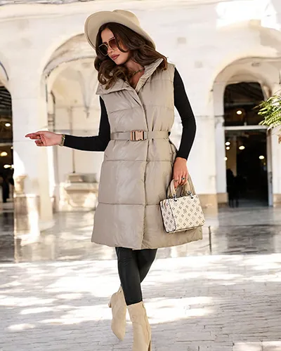 Royalfashion Długa kamizelka damska a'la skórzana