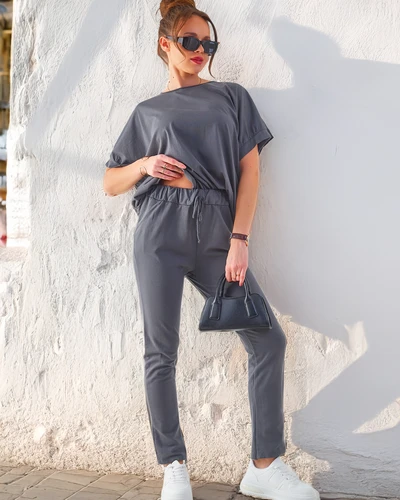 Royalfashion Жіночий комплект з бавовни з коротким рукавом та прямими штанами