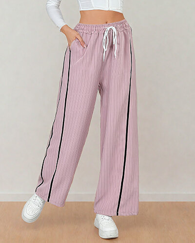 Royalfashion Damskie spodnie materiałowe w paski z lampasami