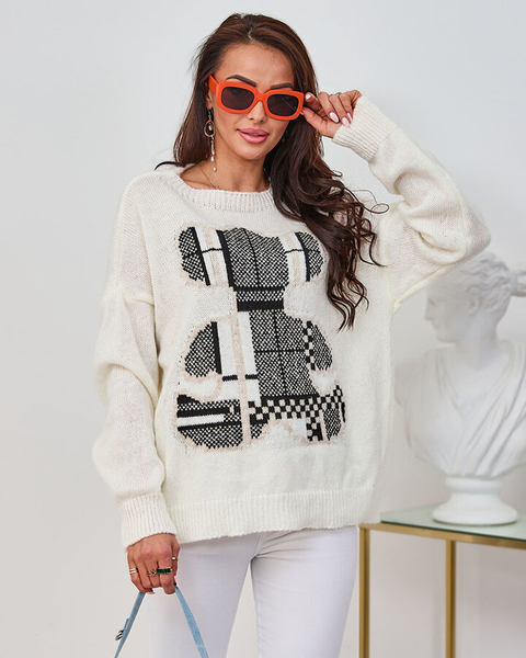 Royalfashion Kremowy damski sweter z misiem