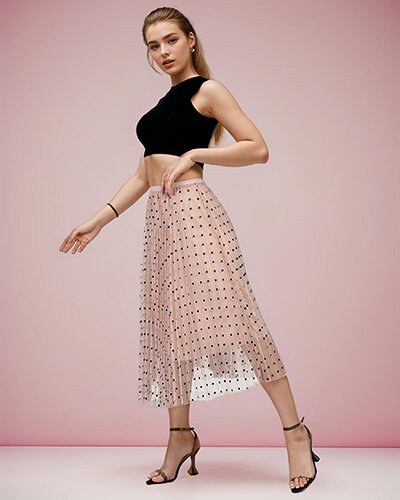 Royalfashion Жіноча двошарова спідниця міді в горошок