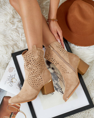 Royalfashion Ażurowe botki damskie na niskim słupku Mozie