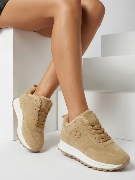 Royalfashion Jasnobrązowe buty sportowe damskie z ociepleniem Lahho