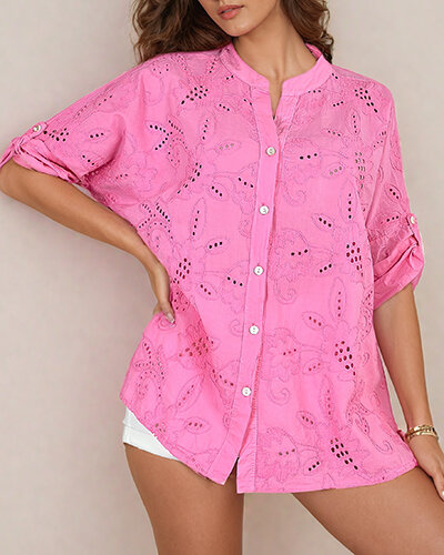 Royalfashion Damska koszula z haftem oversize