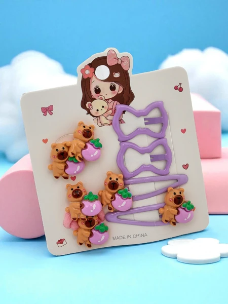 Zestaw spinek do włosów z motywem niedźwiadków i kokardek