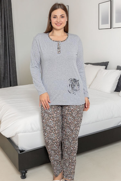 Royalfashion Szara damska 2-częściowa piżama w panterkę PLUS SIZE