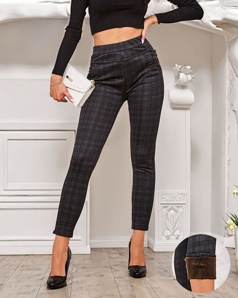 Royalfashion Damskie spodnie typu tregginsy z ociepleniem w kratę