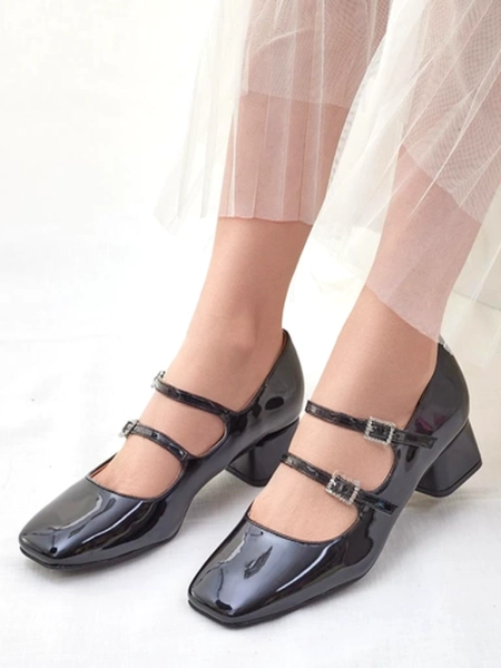 Royalfashion Lakierowane damskie czółenka na słupku z paseczkami Vible