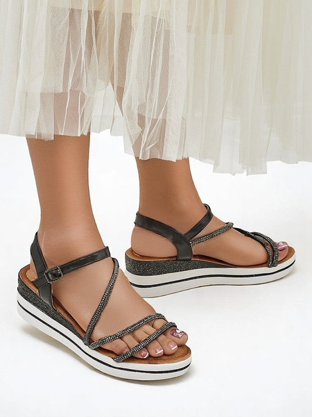 Royalfashion Damskie sandały na koturnie z cyrkoniami Ballosa