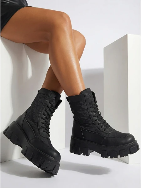 Eko skórzane sznurowane botki damskie Solvi