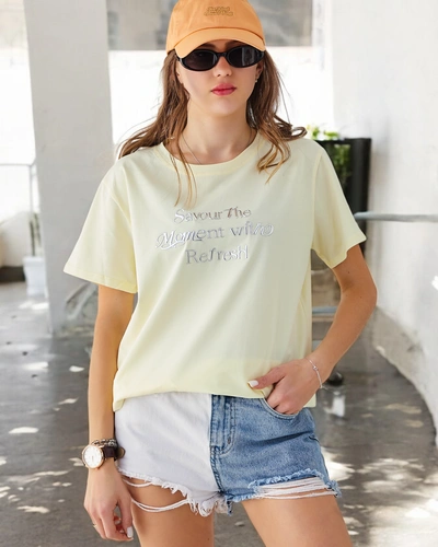 Royalfashion Bawełniany damski t-shirt Savour The Moment With Refresh