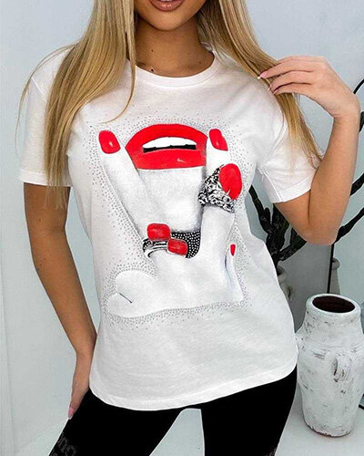 Royalfashion Damski t-shirt z nadrukiem i cyrkoniami