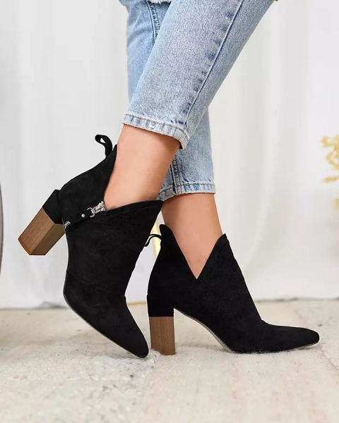 Royalfashion Czarne damskie botki na wyższym słupku Swerros