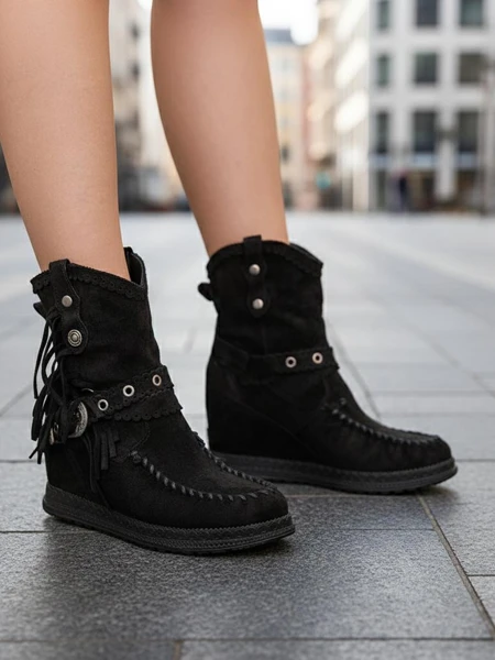 Royalfashion Czarne damskie botki z ukrytym koturnem Dibisa