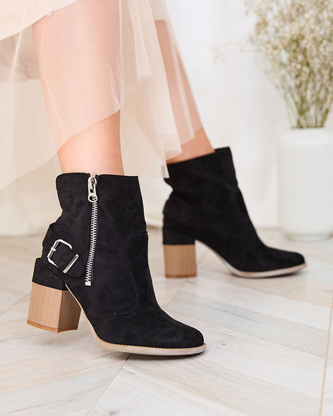 Royalfashion Czarne eko zamszowe damskie botki na słupku Acimra