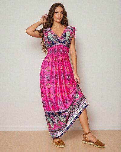 Royalfashion Damska sukienka midi z printem