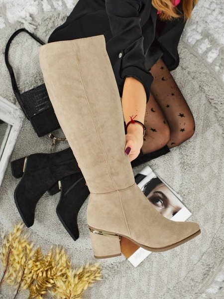 Damskie kozaki eko zamszowe na słupku Niefio