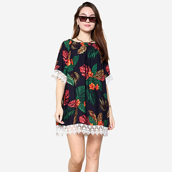 Темно-синя жіноча блузка в квіти PLUS SIZE