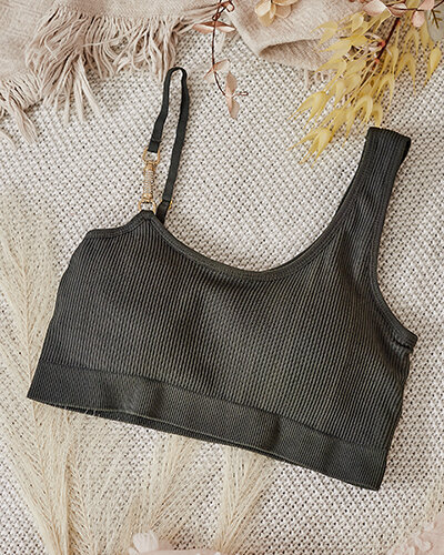 Royalfashion Damski biustonosz prążkowany z ozdobnym ramiączkiem