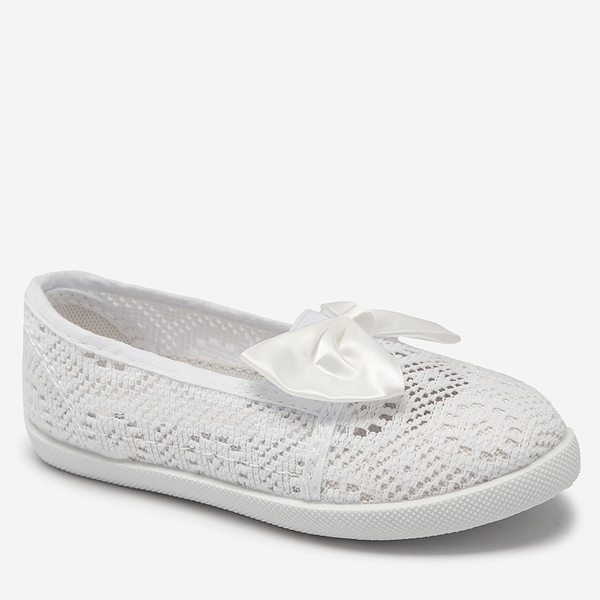 Royalfashion Dziewczęce białe tenisówki slip on z kokardką Sweet Time