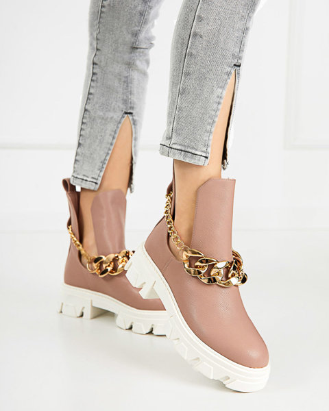 Royalfashion Różowe damskie botki z łańcuszkiem Tenkay