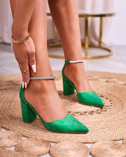 Royalfashion Zielone damskie czółenka z cyrkoniami Britica
