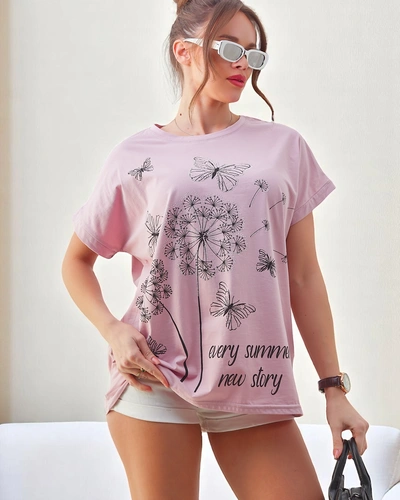 Royalfashion Bawełniany damski t-shirt z dmuchawcami i motylkiem