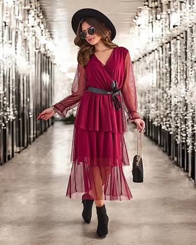 Royalfashion Damska długa sukienka z falbankami